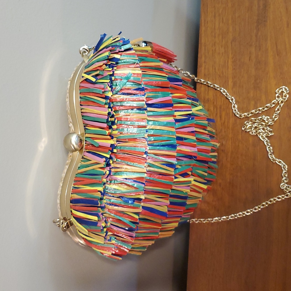 Betsey Johnson  Multicolor Fringe Heart Shoulder Bag Clutch - Picture 2 of 10
